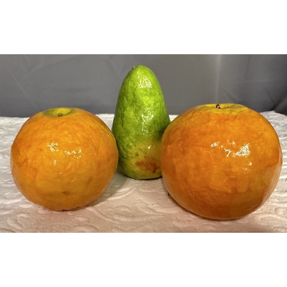 3 Colorful Paper Mache Fruit from Mexico Oranges Pear